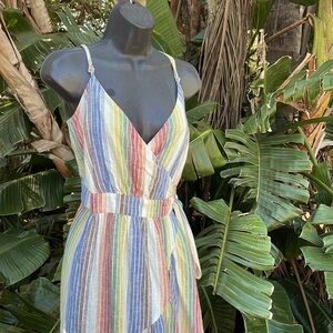 Gabrielle Union linen blend Striped Multicolor Maxi Dress